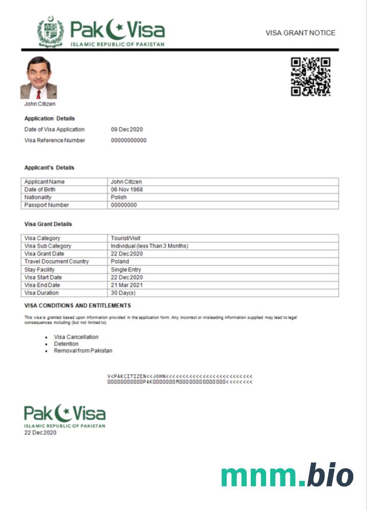 Szablon e-visa do Pakistanu
